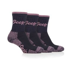 Jeep 3 Pack Cotton Boot Socks Womens Navy/Rose