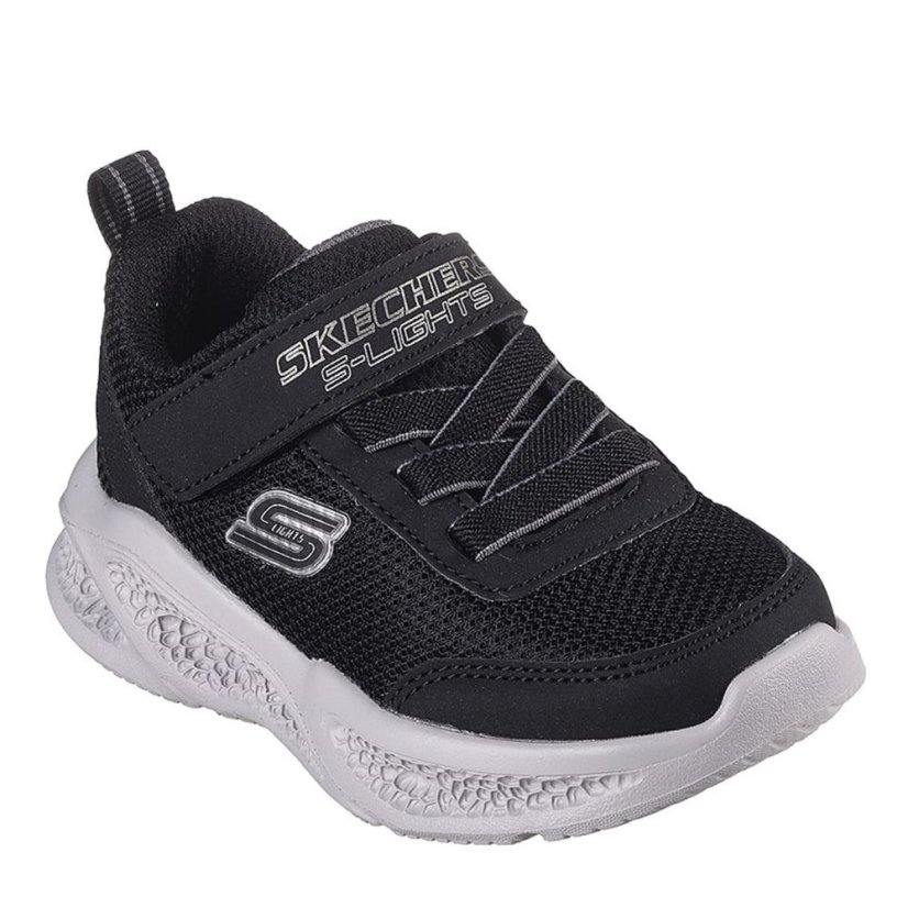 Skechers Kids' Meteor Leather Light Up Trainers Black/Grey