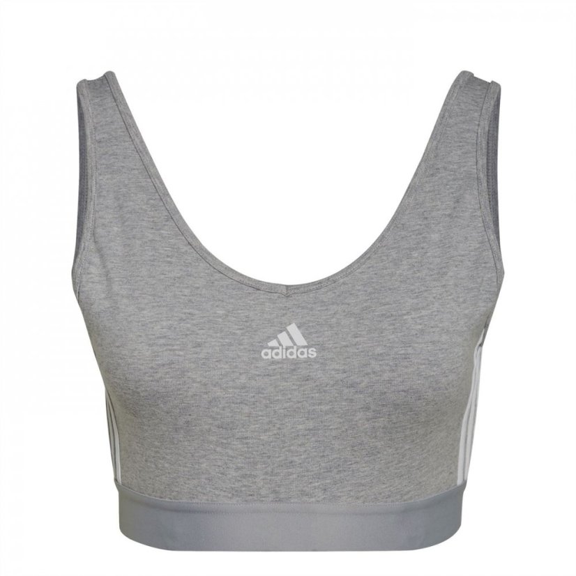 adidas Essentials 3-Stripes Crop Top With Removable Pads Grey Marl