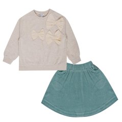 Miso Kids' Bow Top and Skirt Set Cream/Teal