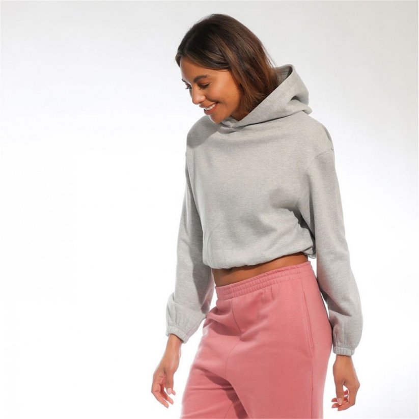 Light and Shade Cropped Hooded Top Ladies Lt Grey Marl