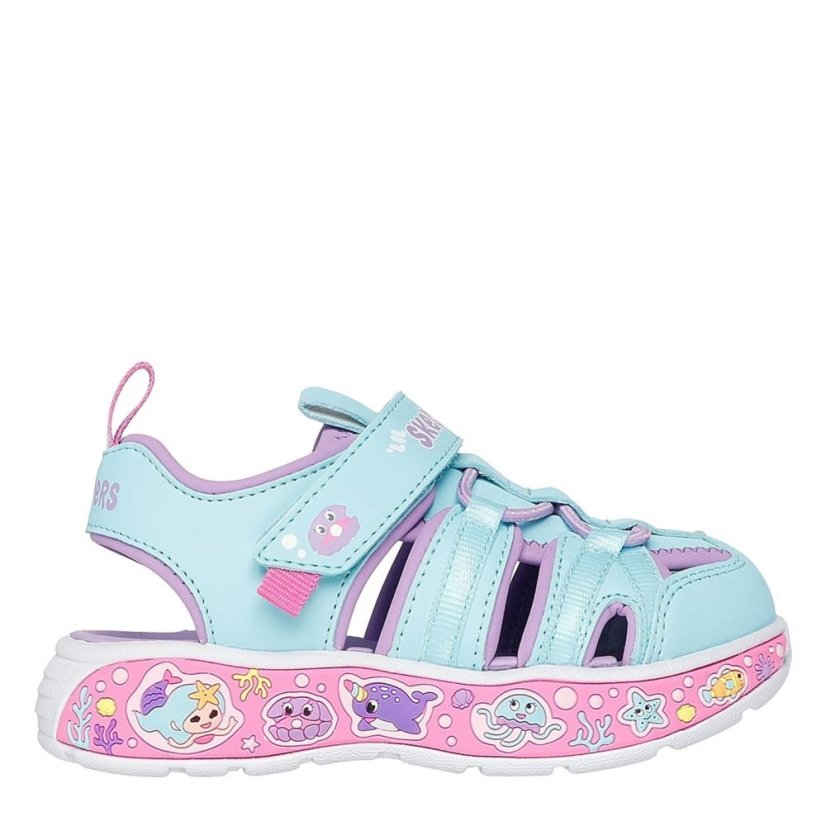Skechers Close Toe Sandal W Bungee & Strap Flat Sandals Girls Turq/Lavender