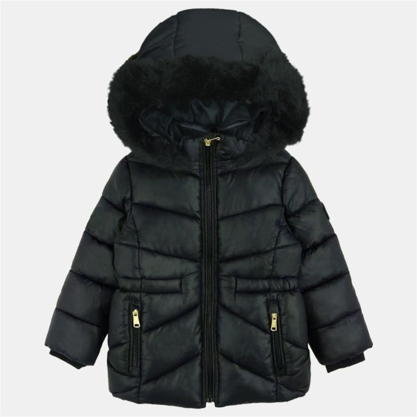 Firetrap Kids Fur Trimmed Hood Long Sleeve Short Puffer Jacket Black