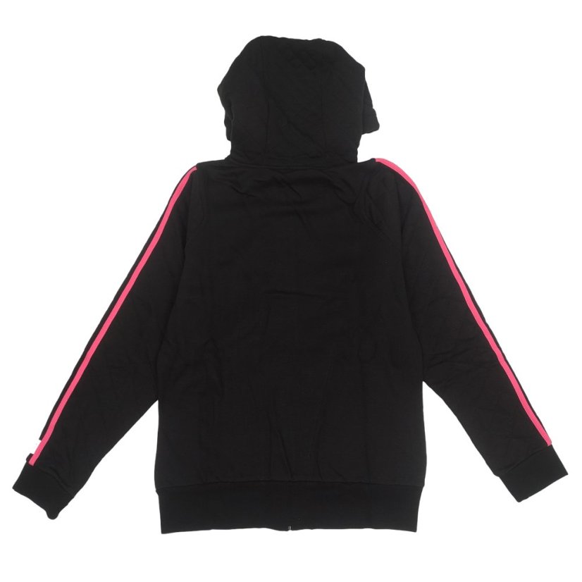 Lonsdale 2 Stripe Ladies Quilted Zip Hoody Black/Fluo Pink