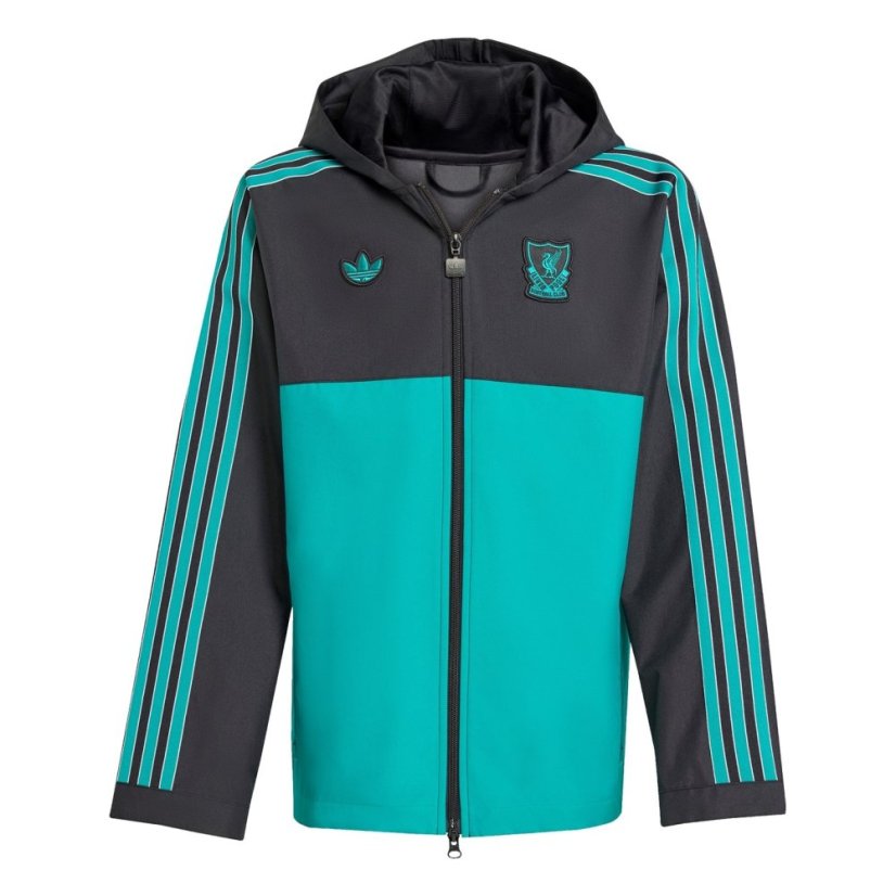adidas Kids' Terrace Icons Liverpool Long Sleeve Licensed Rain Anorak Black/Green
