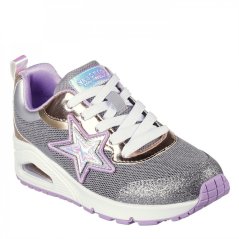 Skechers Multi Colored Sparkle Lace Up Fashi Low-Top Trainers Girls Gunmetal
