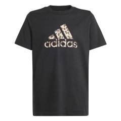 adidas Girls Essentials Linear T-Shirt Black Animal