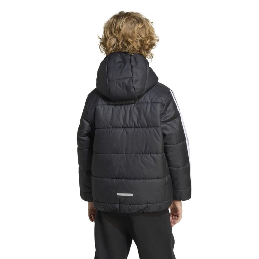 adidas Kids' Essentials 3-Stripes Water-Repellent Long Sleeve Puffer Jacket Black/White