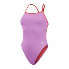 Speedo Solid Tie Back Swimsuit Womens Purple/Watermln