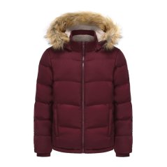 SoulCal Women's 2 Zip Bubble Hooded Long Sleeve Short Puffer Jacket Burgundy
