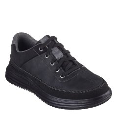 Skechers Low Profile Leather Lace Up Low-Top Trainers Mens Black
