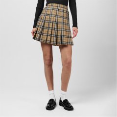 Fabric Pleated Checked Skort Beige
