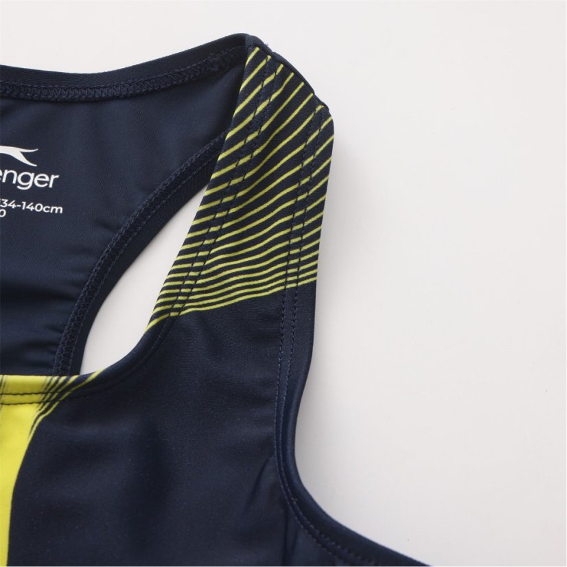 Slazenger LYCRA® XTRA LIFE™ Boyleg Swimming Suit Junior Girls Blue/Yel/Wht