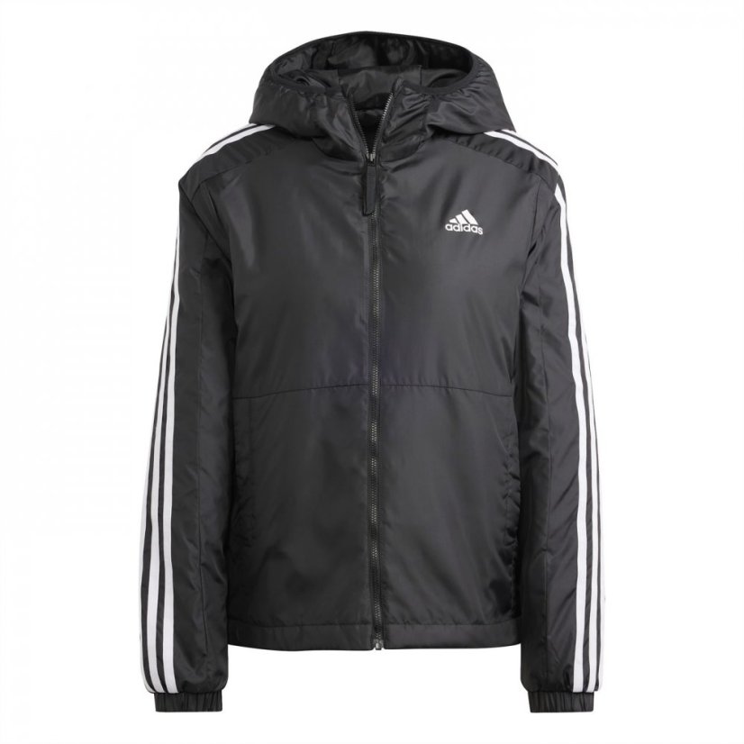 adidas 3 Stripe Essential Hooded Jacket Womens Black/White - Veľkosť: M (12-14)