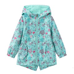 Firetrap Kids Enchanted Blossom Pink Floral Water Resistant Hooded Long Sleeve Rain Anorak Green