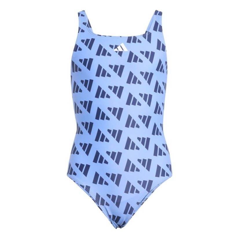 adidas Logo Graphic V-Back Swimsuit Juniors Blue