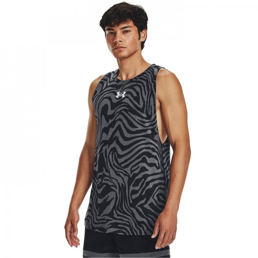 Under Armour Armour Ua Baseline Printed Tank Basketball Short Mens Black/Grey