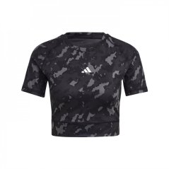 adidas Techfit Camo Print Crop Training T-Shirt Womens Top Carbon