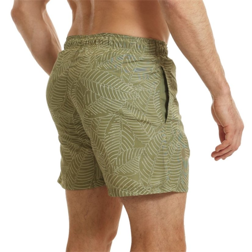 Ript Leaf Print Swim pánske šortky Khaki