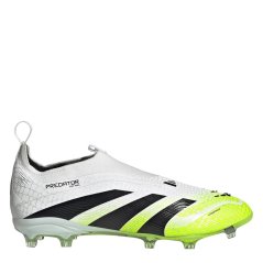 adidas Predator Elite Laceless Childrens Firm Ground Football Boots White/Blk/Lemon