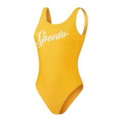 Speedo Logo Deep U Back Swimsuit Womens Yellow/White