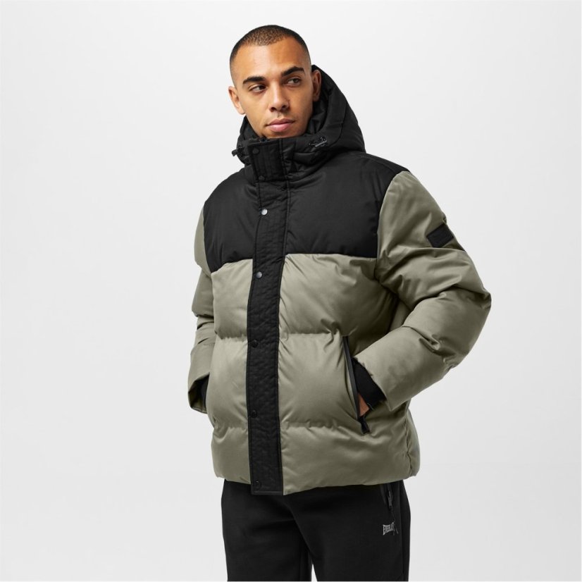 Everlast Men's Water Resistant Windproof Hooded Short Puffer Jacket Khaki/Black