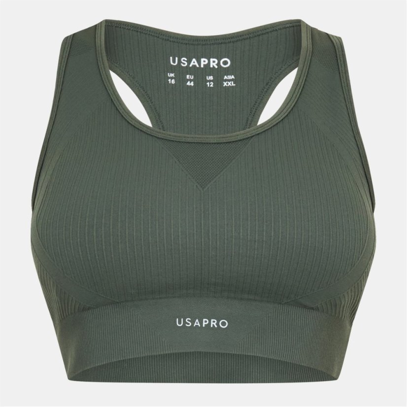 USA Pro UP Seamless Crop Sports Bra Khaki