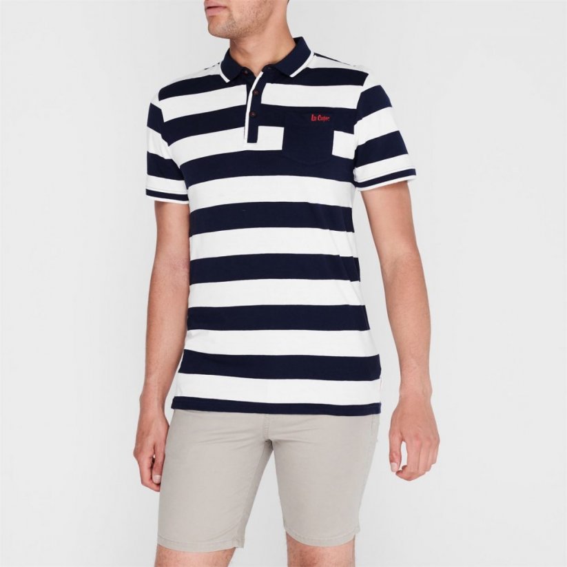 Lee Cooper Double Stripe pánske polo tričko Navy/White