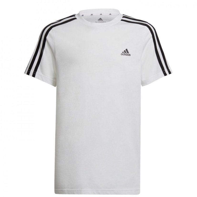 adidas 3 Stripe Essentials T-Shirt Junior White/Black