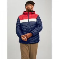 Jack and Jones Hero Hooded Puffer Jacket Mens Plus Size Navy/Wht/Red