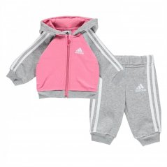 adidas 3 Stripe Fleece Tracksuit Babies Pink/Grey
