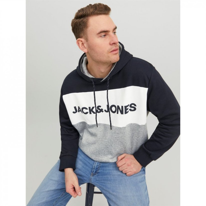 Jack and Jones Block Logo Hoodie NAVY/WHITE/GREY