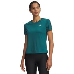 Under Armour Women's Tech Taping Short-Sleeve Performance Gym Top Green/Blck/Whit