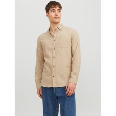 Jack and Jones Men's Classic Long-Sleeve Plain Shirt Oatmeal