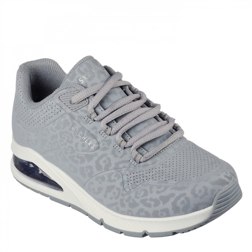 Skechers Tonal Leopard Printed Durabuck Lace Court Trainers Girls Grey