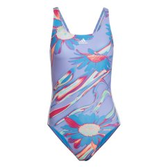 adidas 3 Stripe Swimsuit Womens Purple/White