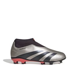 adidas Predator 24 League Laceless Childrens Firm Ground Football Boots Silver/Black