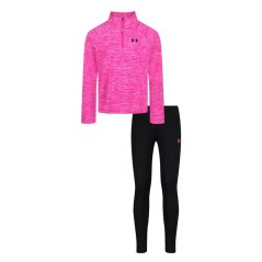 Under Armour Kids' Quarter-Zip Poly Tracksuit Black/Pink