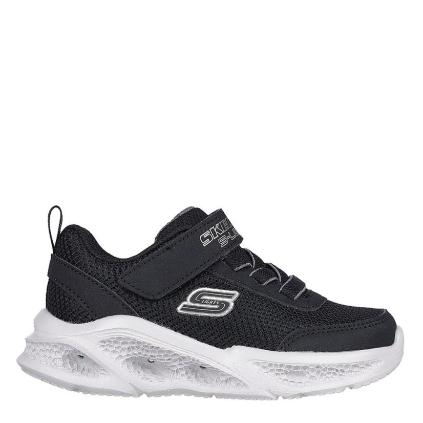 Skechers Kids' Meteor Leather Light Up Trainers Black/Grey