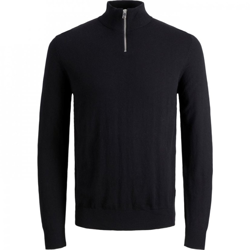 Jack and Jones Emil Knitted Quarter Zip Jumper Mens Black