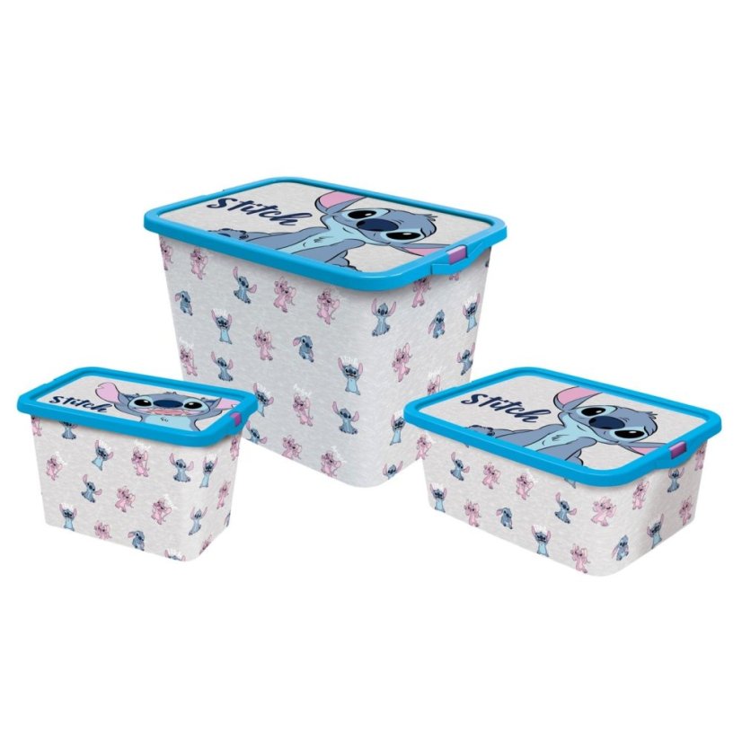 Disney Set Of 3 Storage Boxes - Stitch (91838) Blue