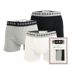 Ben Sherman Chase 3 Pack Boxer Shorts Black Grey White