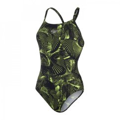 Speedo Allover Fixed Crossback Swimsuit Womens Black/Green