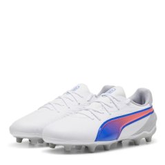 Puma King Match Junior Firm Ground Football Boots White/Blue/Grey