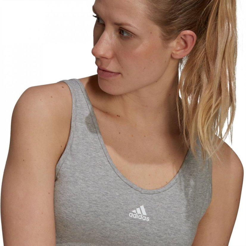 adidas Essentials 3-Stripes Crop Top With Removable Pads Grey Marl
