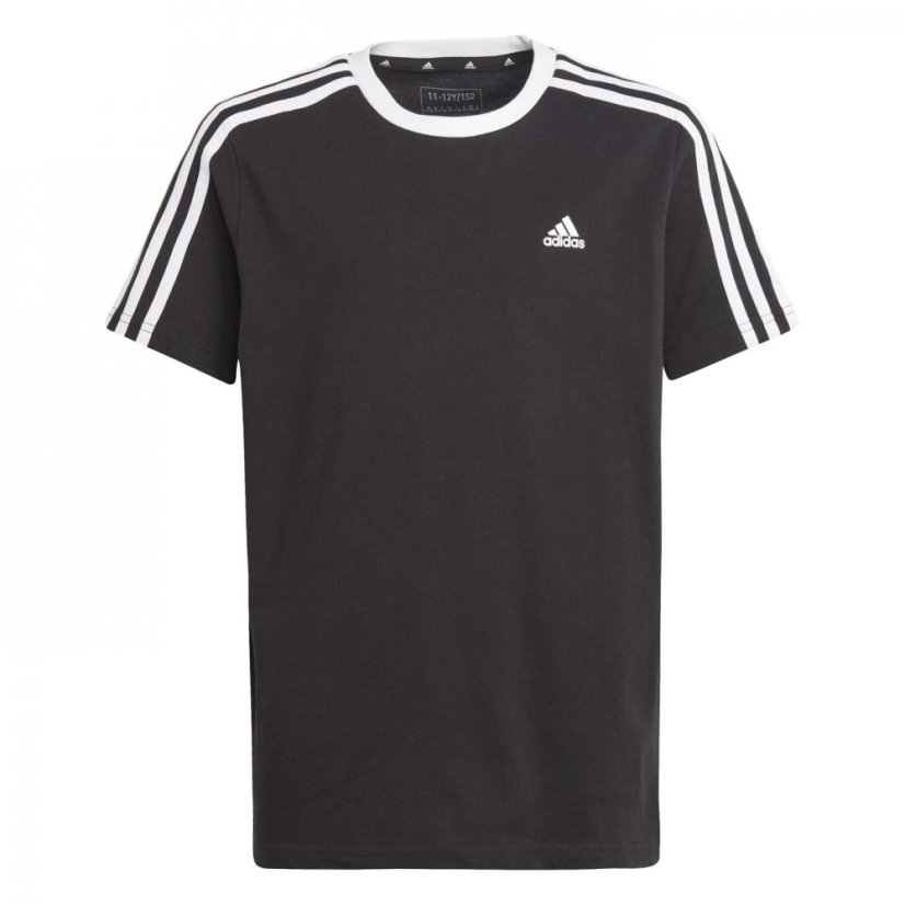 adidas 3 Stripe T Shirt Junior Girls Black/White - Veľkosť: 15-16 Years