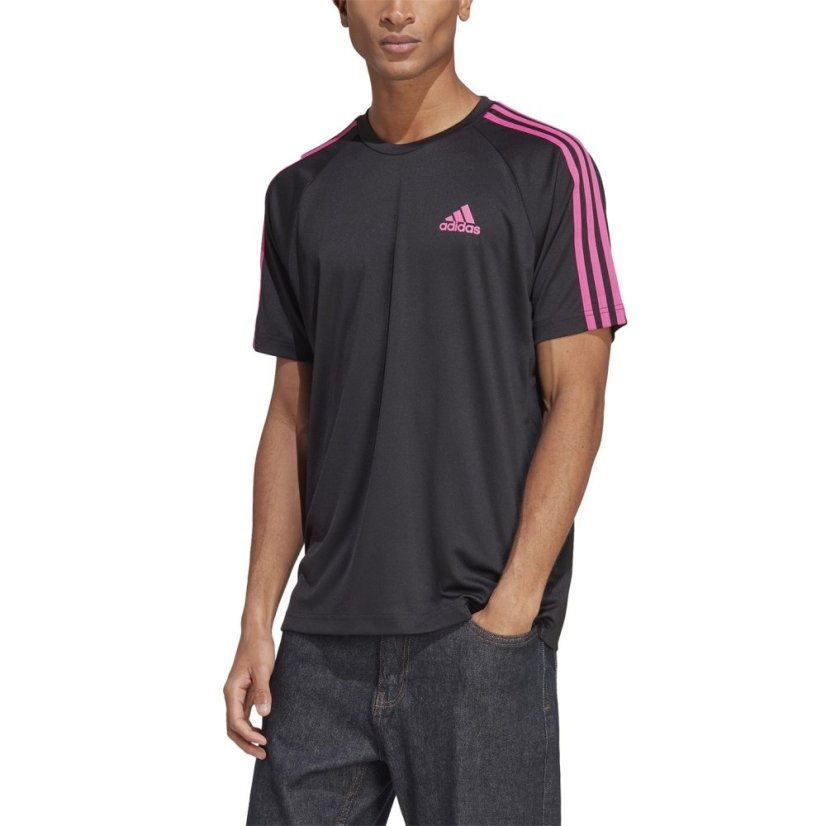 adidas Classic 3 Stripe Sereno T Shirt Mens Black/Pink