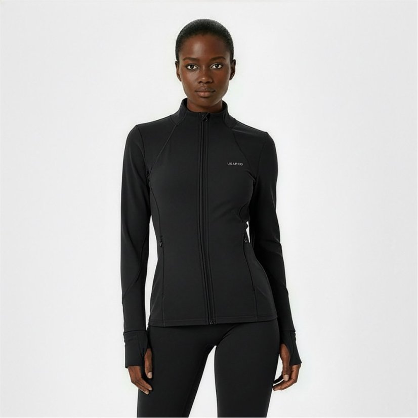 USA Pro Women's Core Fitness Long Sleeve Slim Fit Performance Training Jacket Black