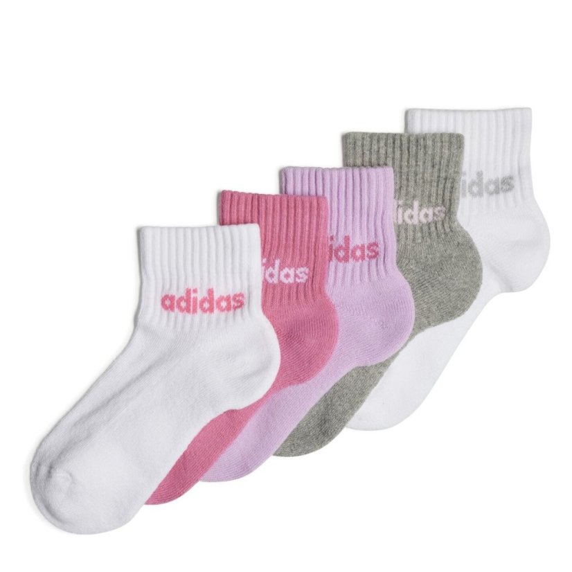 adidas Linear Ankle Socks 5 Pairs Kids Wht/Pnk/Lil/Gry