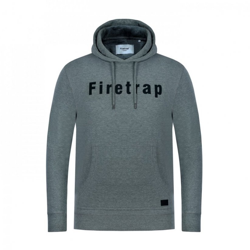 Firetrap Mens Graphic Fleece Hoodie Grey Marl
